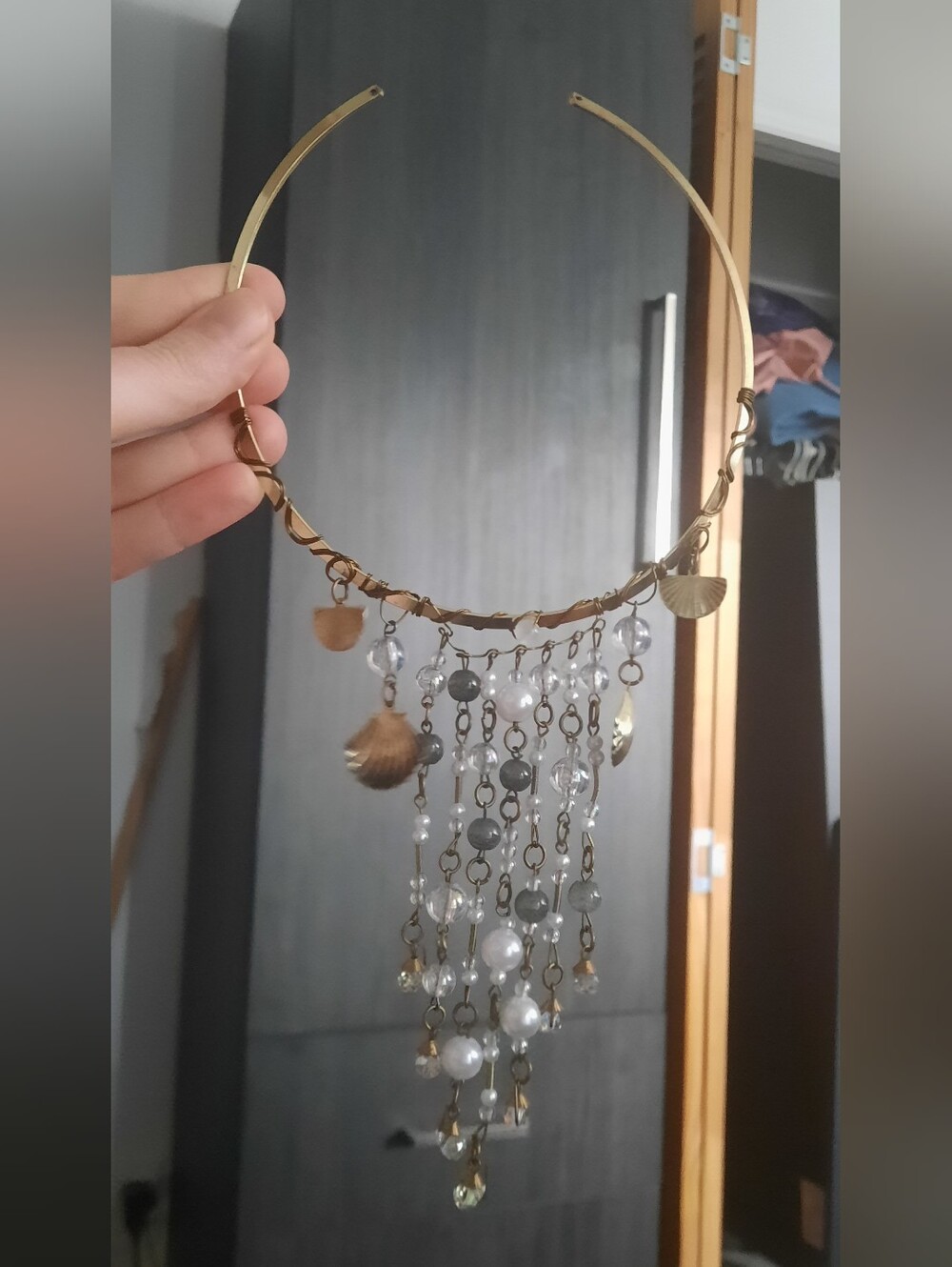 Gold Ring Necklace With Pearls And Shells